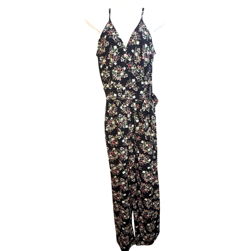 Kaileigh Floral Jumpsuit Wide Leg Spaghetti Strap Black Size S